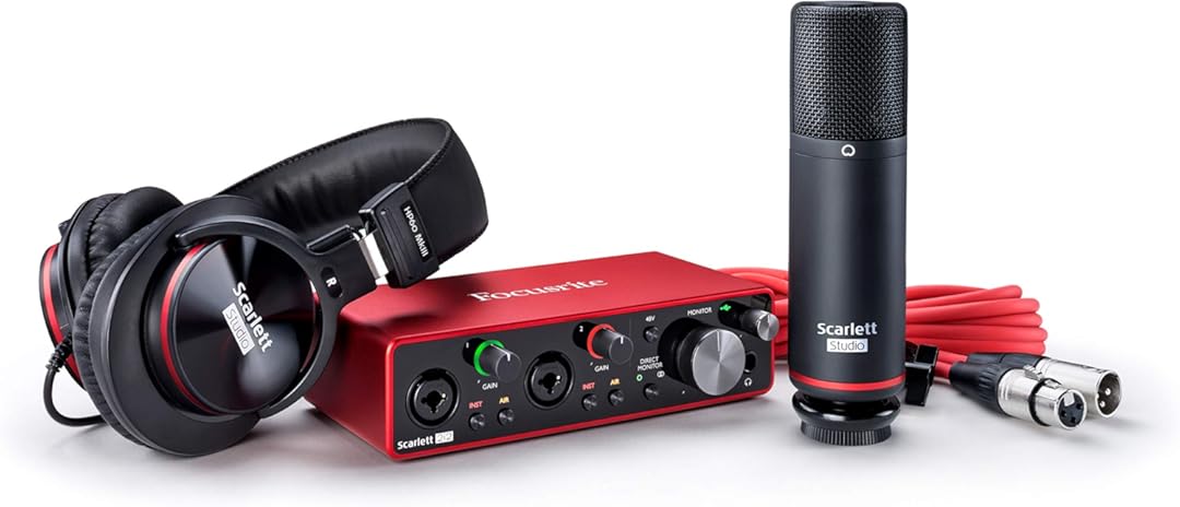 Focusrite Scarlett 2i2 Studio 3rd Gen USB Audio Interface Bundle for the Songwriter with Condenser Microphone and Headphones for Recording, Streaming and Podcasting
