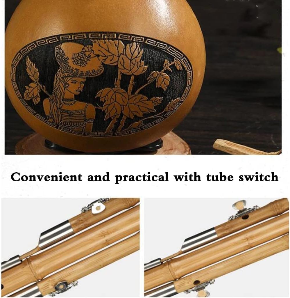 Woodwind Folk Musical Instrument Cucurbit Silk Bamboo Production C Down B Tone Performance Silk, for Elders, People Who Love Music (Brown B Flat)