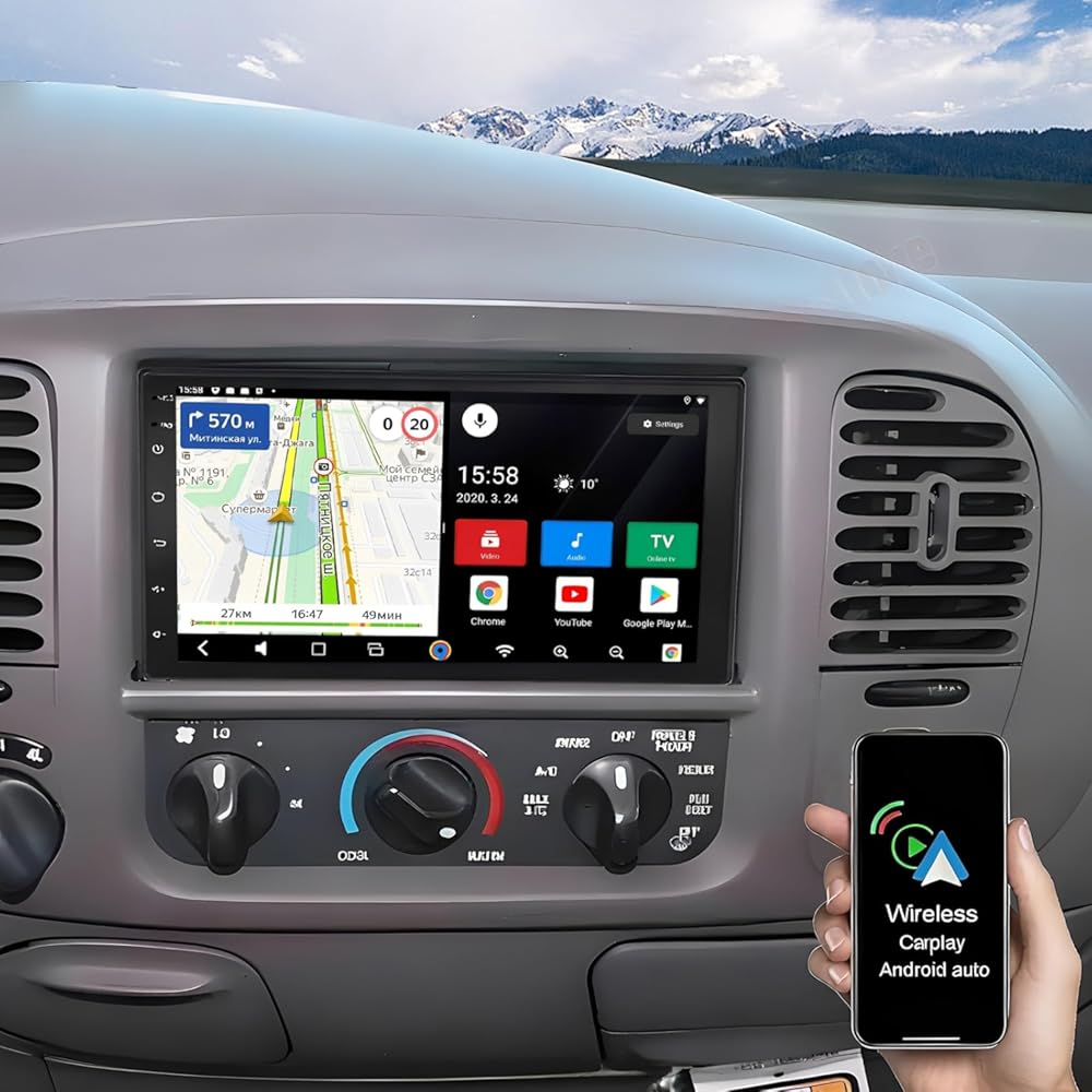 7'' Android Car Radio for Ford F150 1997 1998 1999 2000 2001 2002 2003 2004, Touch Screen for F150 Car Stereo with Carplay Android Auto/Bluetooth/GPS/WiFi/FM/AHD Backup Camera/MIC