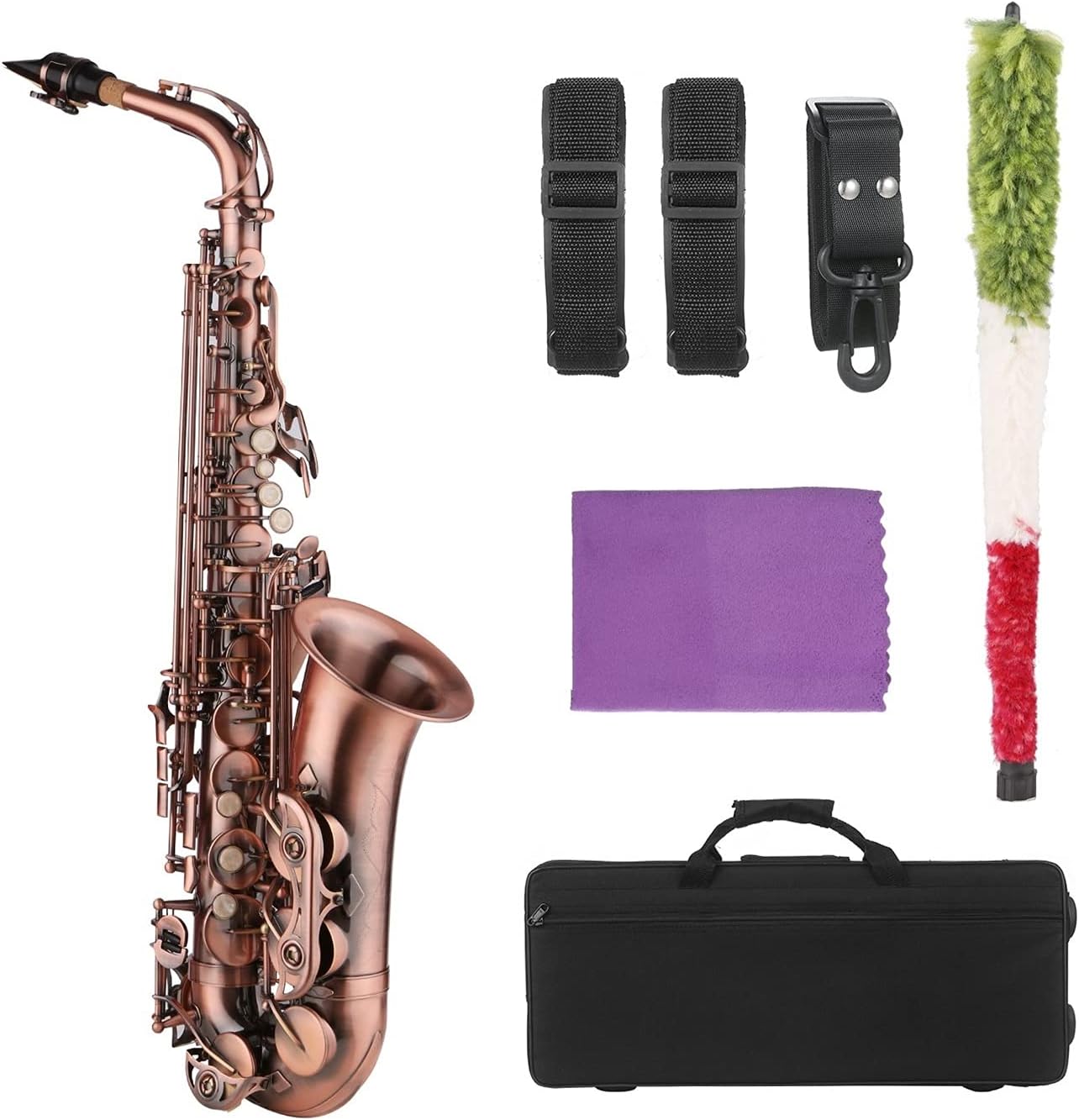 Saxophone RedAntique E-Flat Brass Material & Carrying Case Cleaning Cloth Brush Sax Strap Mouthpiece Music Instruments Student Saxophone