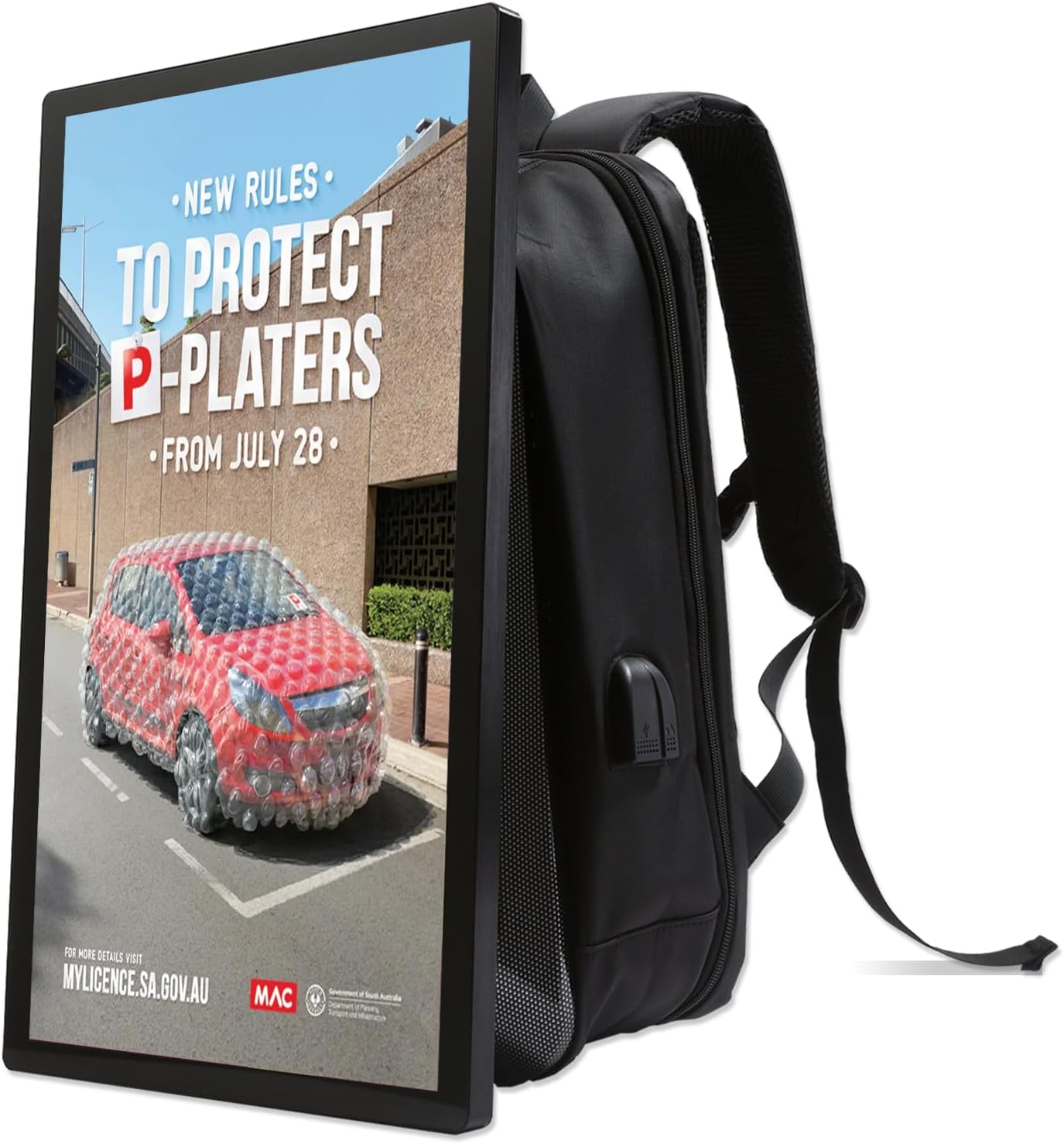 EEZ 21.5in Digital Backpack Billboard, LCD Backpack for Video Advertising Player 1920 * 1080 Resolution Ratio Back Pack (With Touch Screen)