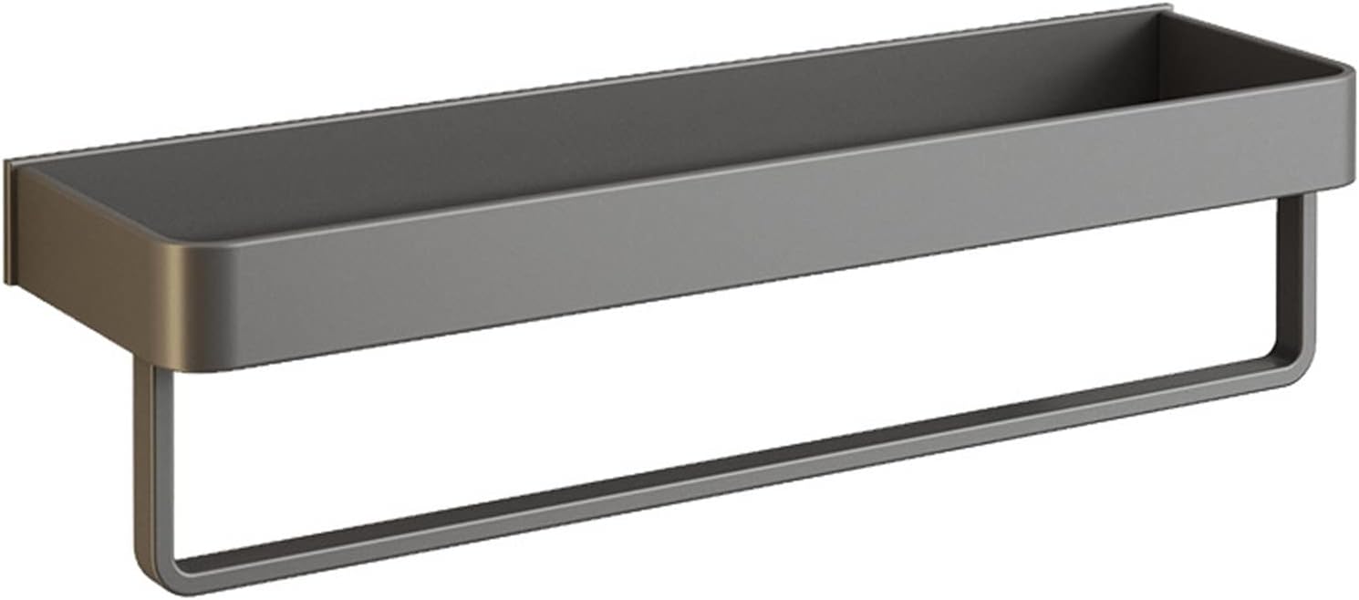 GLigeT Bathroom Organiser Bathroom Shelf with Towel Bar Wall Mount Bathroom Shelves Metal Aluminum Wall Mounted Lavatory Shelves Organizer Modern Gray Finish Shower Shelves (Size : L40cm)