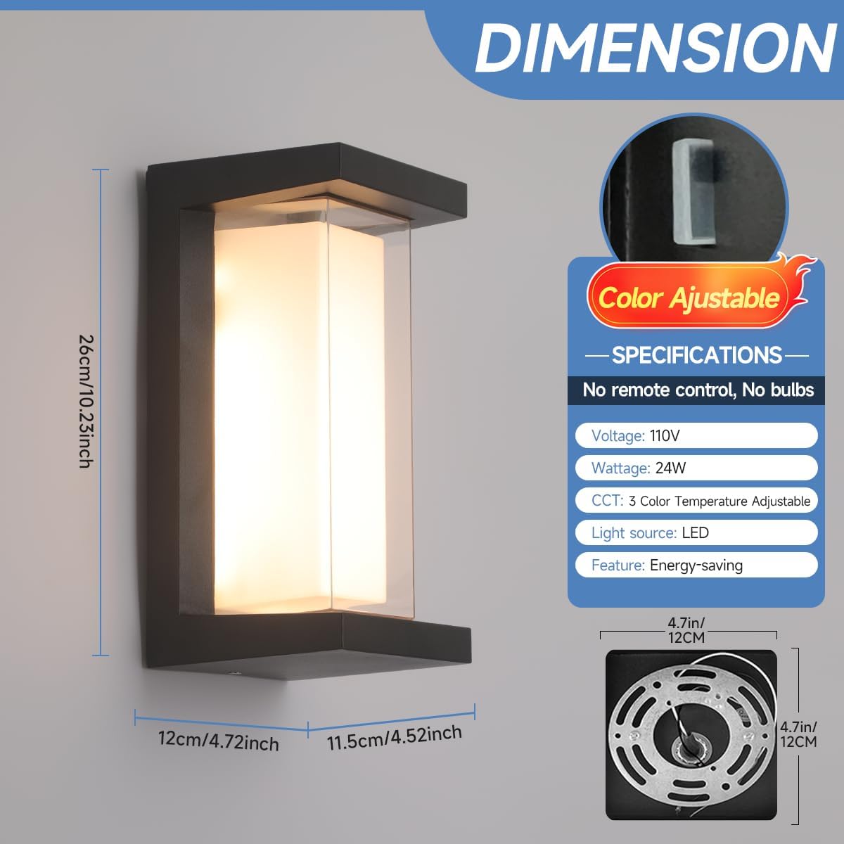 24W Porch Lights Outdoor 2160LM Modern Exterior Lights Fixtures 3CCT 3000K/4000K/6000K Black Outdoor Wall Lights LED Wall Mount Sconce for Garage Front Door Porch Hallway Doorway 2 Pack