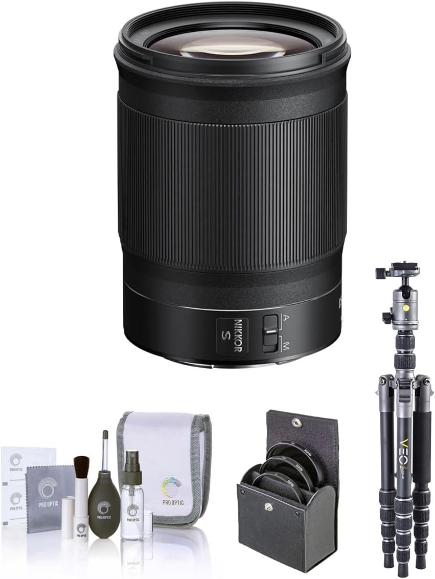 Nikon NIKKOR Z 85mm f/1.8 S Lens for Nikon Z, Bundle with Vanguard VEO 3 GO 235AB 23mm 5-Section Aluminum Travel Tripod with T-50 Ball Head, 67mm Filter Kit, Cleaning Kit