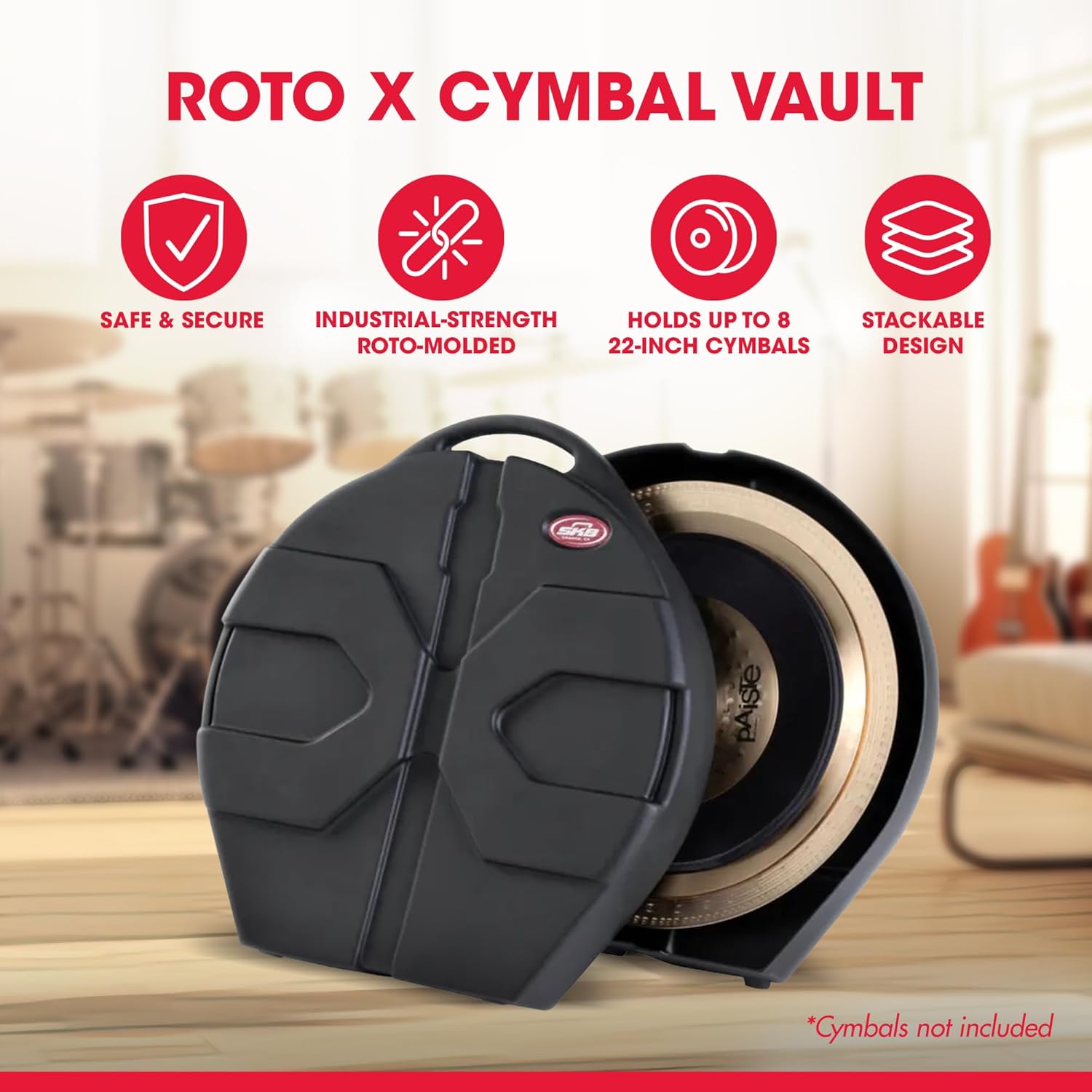 SKB 22 Inch X Cymbal Vault, Durable Roto-Molded Polyethylene Hard Case with Handle, Storage Pocket and Padded Dividers, Fits Up to 8 Cymbals