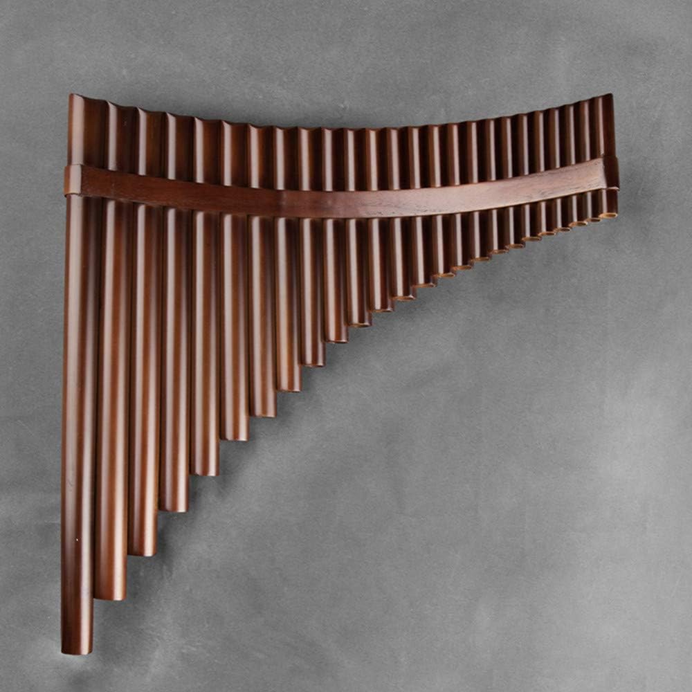 22/25 Pipes C Key Professional Pan Flute Chinese Traditional Musical Instrument Pan Pipes Easy to Learn with Exquisite Brown Pan Pipes Flute and Black PU Bag Included (25-Left Hand)