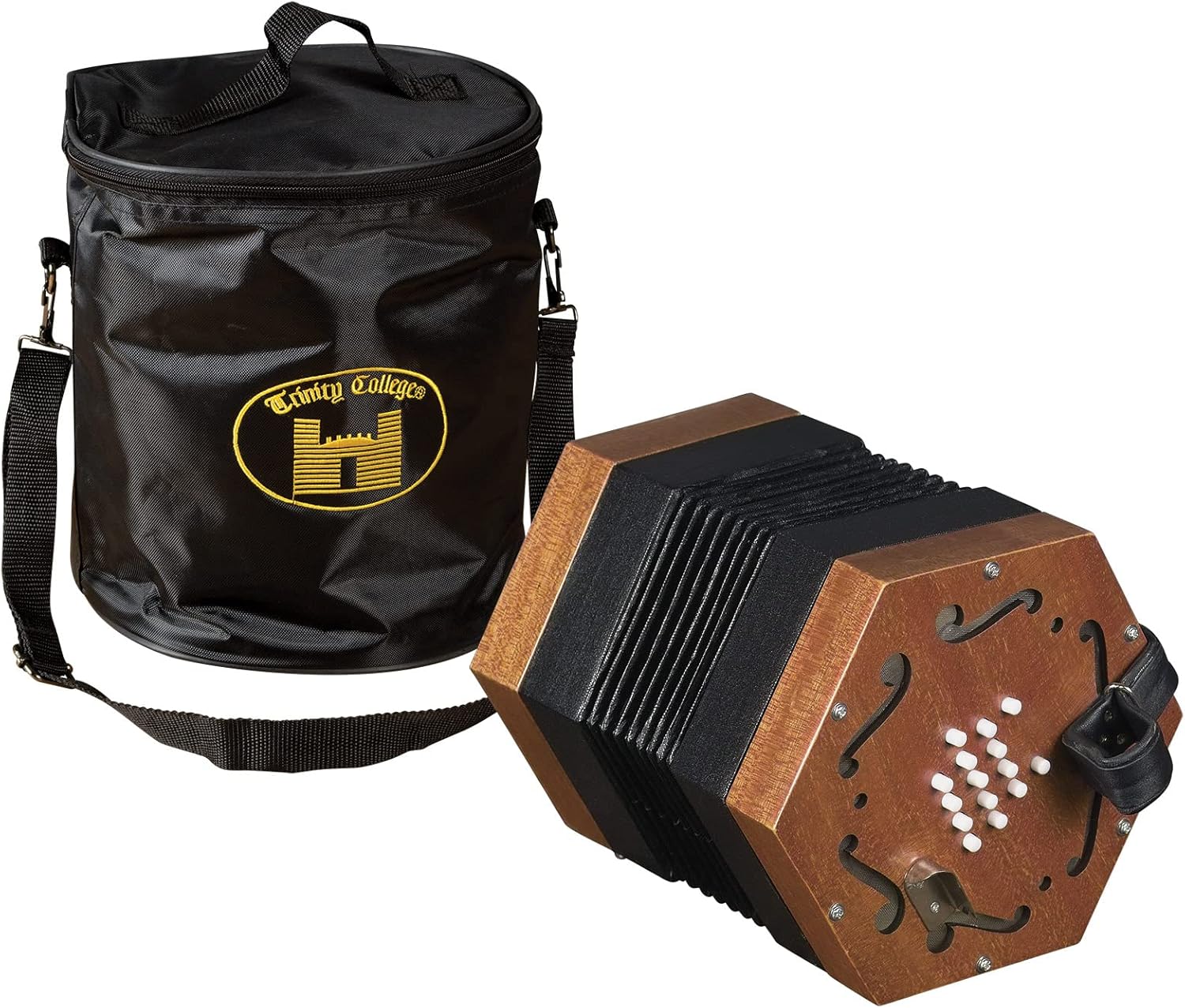 Trinity College AP-2230A English-Style 30-Button Concertina - Light Brown - Laminated Endplates, Black Bellows, Leather Straps, Padded Carrying Bag