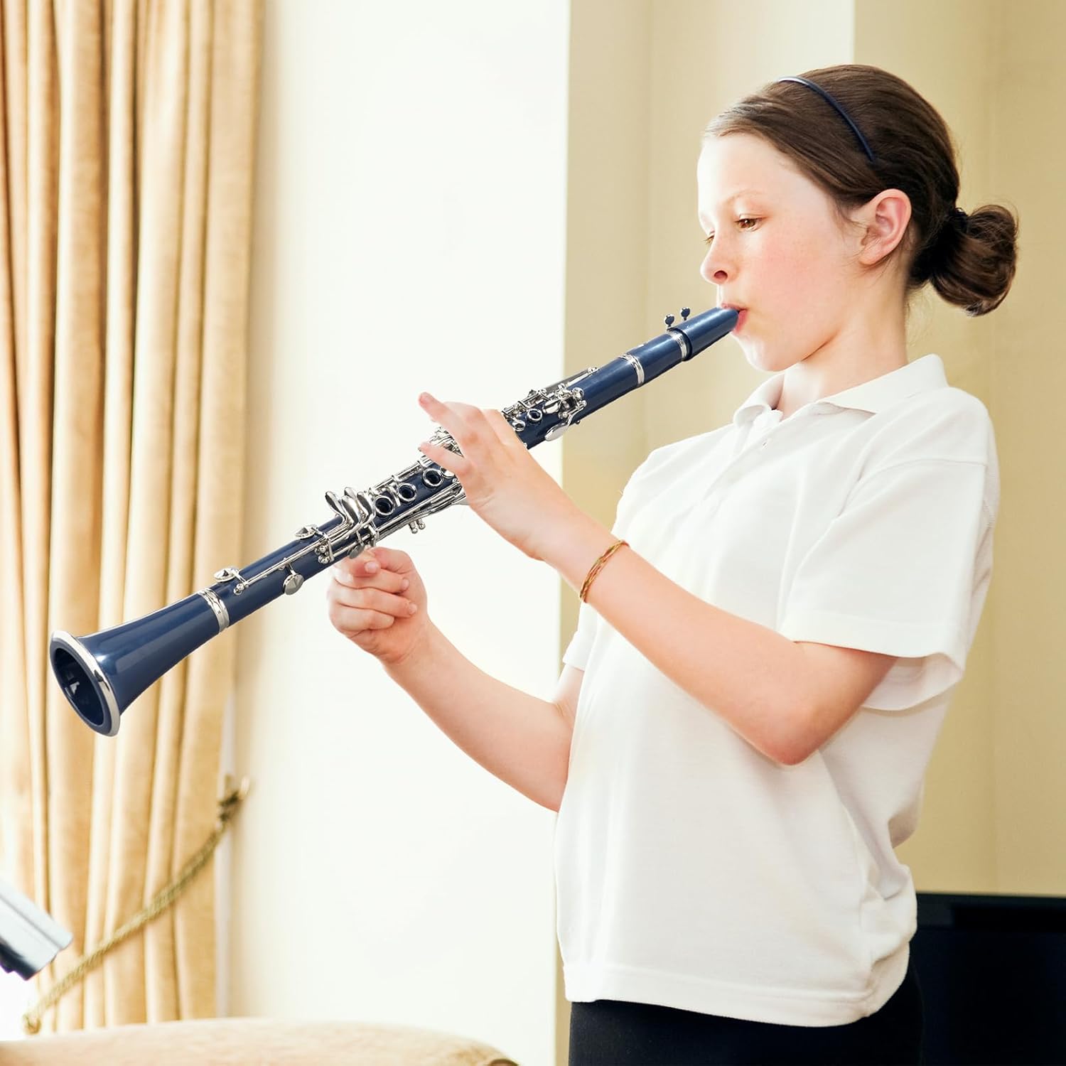 Ktaxon Bb Clarinet for Beginners, Band & Orchestra Musical Instruments 17 Keys B Flat Student Clarinets Set with Cleaning Kit, Case, Mouthpiece, Accessories, Blue