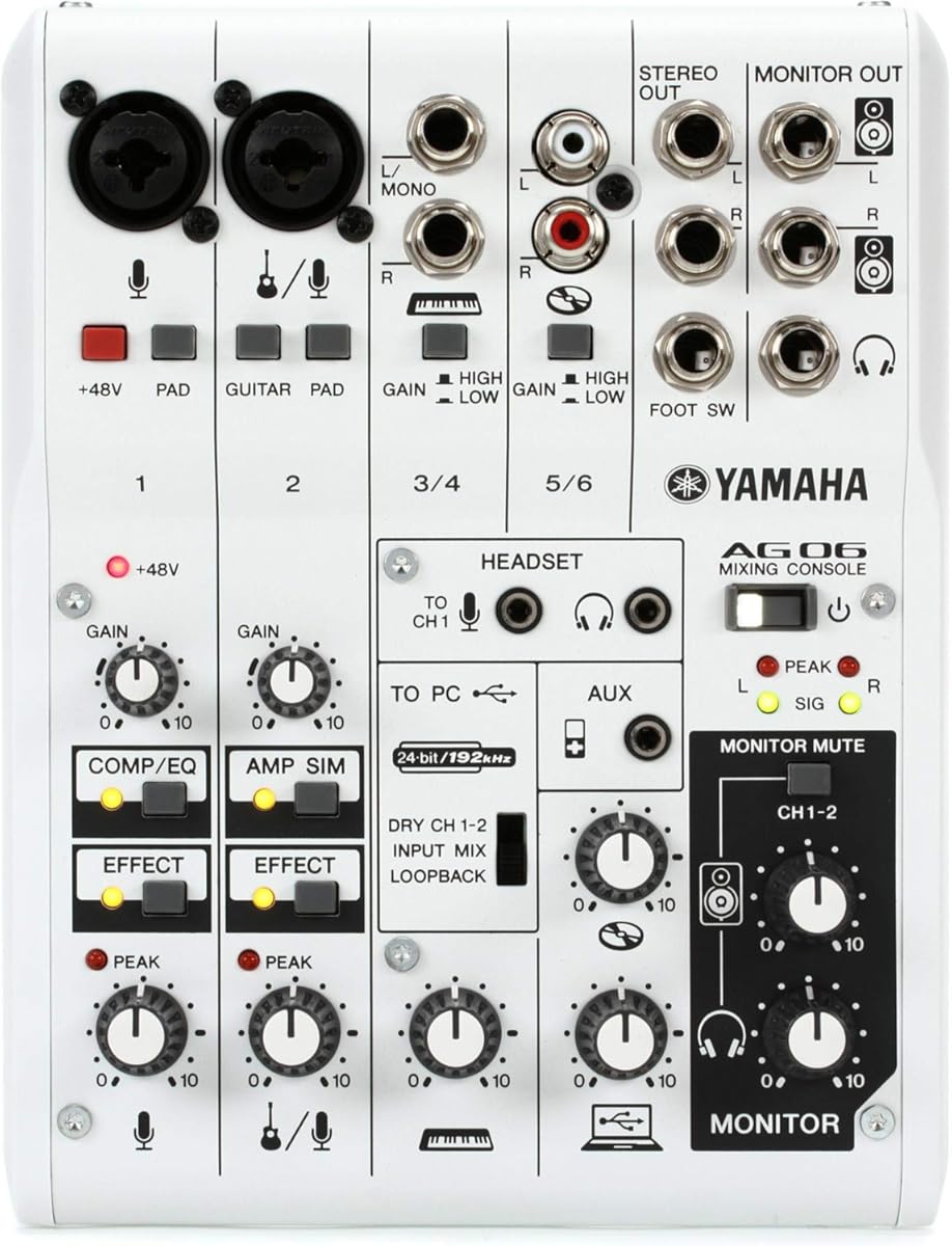 Yamaha AG06 6-Channel Mixer / 2 Microphone , White