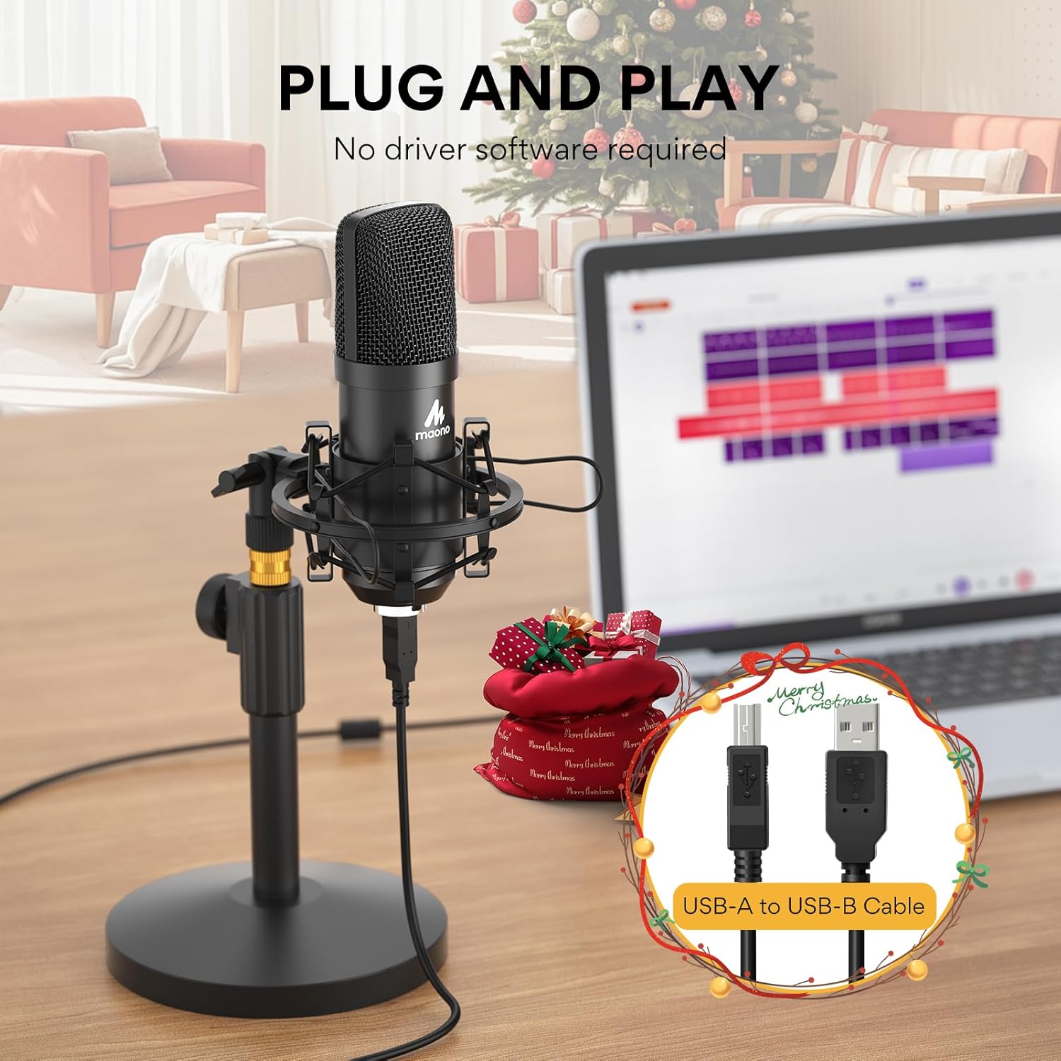 MAONO USB Microphone Kit 192KHZ/24BIT AU-A04T PC Condenser Podcast Streaming Cardioid Mic Plug & Play for Computer, YouTube, Gaming Recording