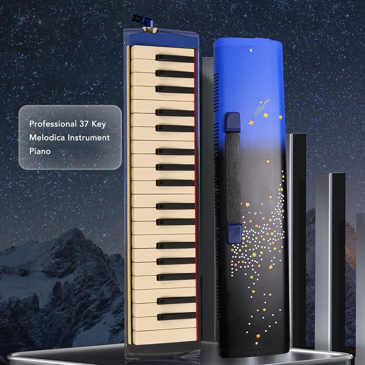 37 Key Melodica Air Piano Keyboard Instrument with Double Soft Tubes and 2pcs Mouthpiece, Comes with Carrying Bag