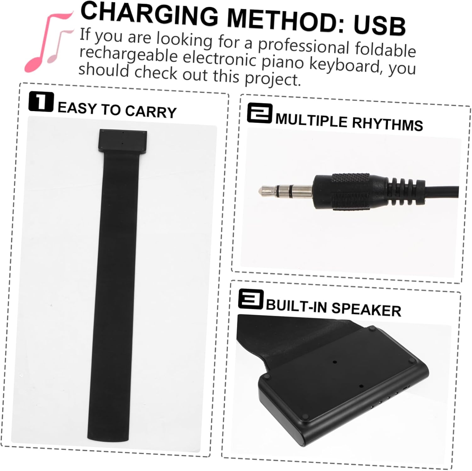 ibasenice Key Foldable Piano Portable Hand Rolled Electronic Keyboard with Built in Speaker Rechargeable Up Design Rhythms and Timbre Suitable for Students Learning Piano