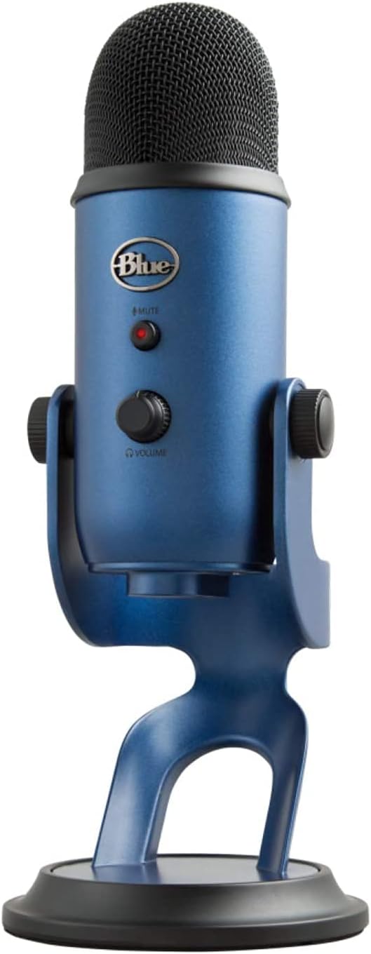 Yeti USB Mic for Recording & Streaming on PC and Mac, 3 Condenser Capsules, 4 Pickup Patterns, Headphone Output Volume Control, Mic Gain Control, Adjustable Stand Midnight Blue (988-000101) (Renewed)