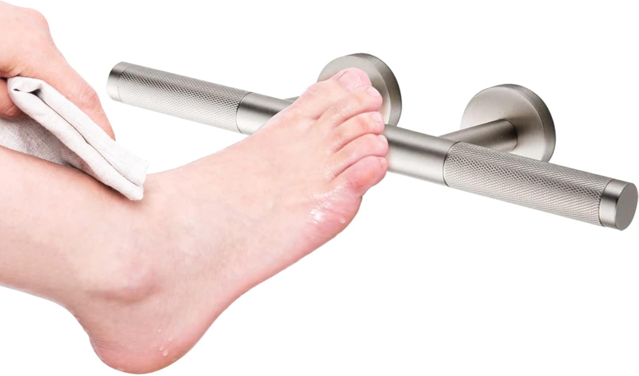 Shower Foot Rest,Brushed Nickel Shower Footrest for Shaving Legs,Knurled Brass Bar Shower Step Foot Ledge for Bathroom/Spa Wall Mount