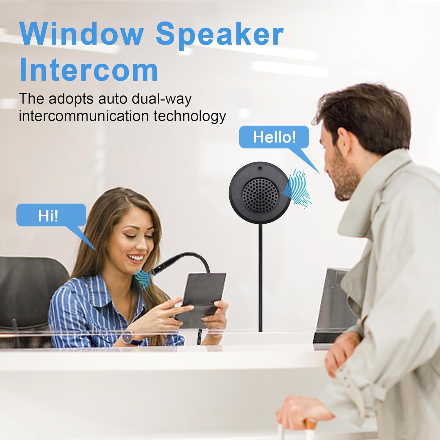 ChunHee Window Speaker Intercom System Anti-Interference Dual-Way Intercommunication Microphone and Speaker Bank Window Intercom Glass Window Microphone for Business/Bank/Office/Hospital
