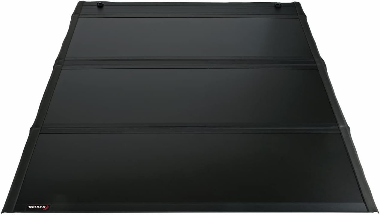TrailFX Tonneau Cover Fits 2016–2023 Toyota Tacoma 5 Foot Bed Premium Flush Tri-Fold Hard Tonneau Cover Lockable Black Aluminum Carpeted Under Panels Trail FX TFX5706