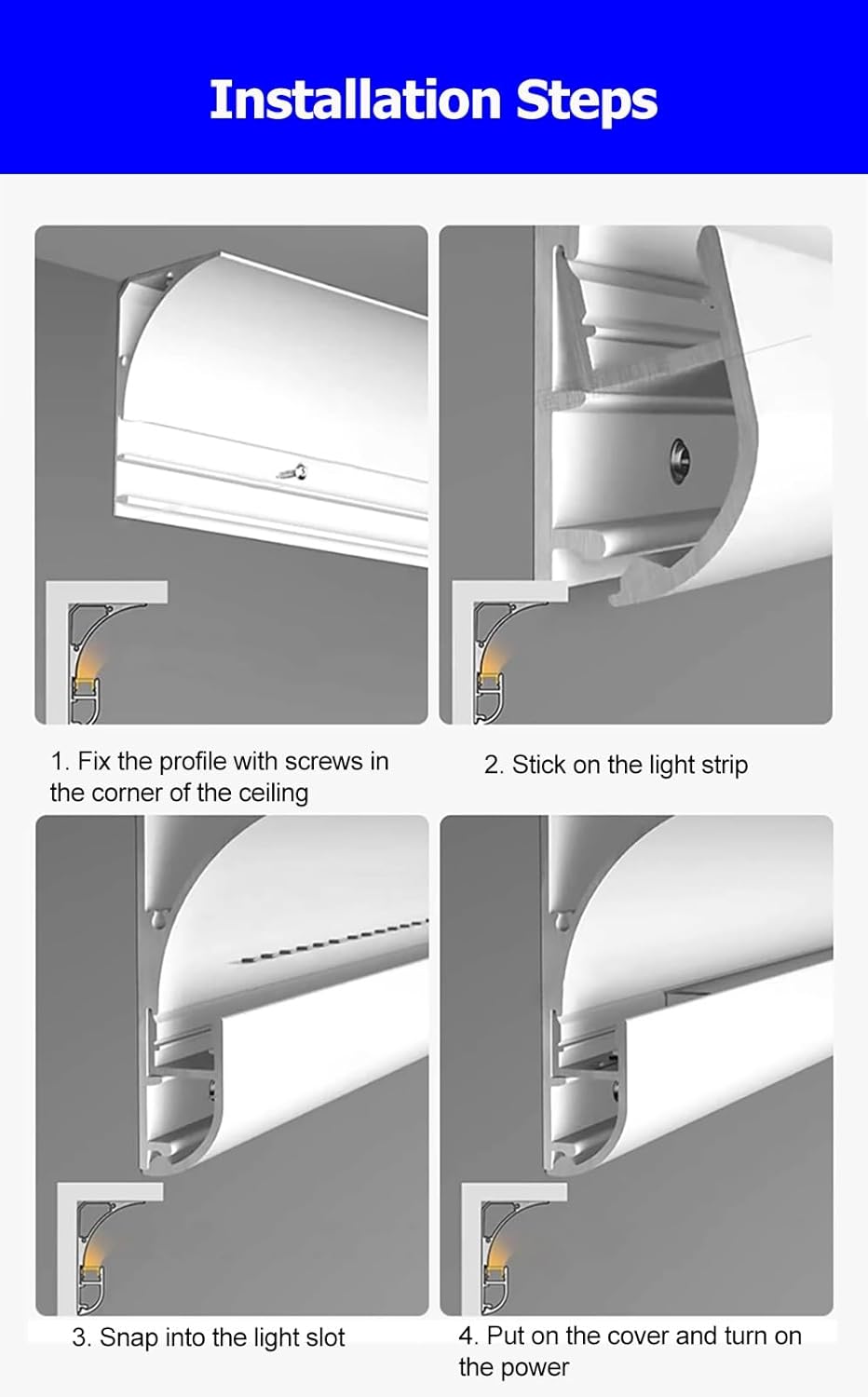 Aluminum Channel Baseboard Large Aluminum Channel Profile Skirtingboard Baseboard, Wall Mount LED Channel, Wall Mount LED Channel for Home Theater Kitchen Corridors Wall Corner Ceiling(6m)