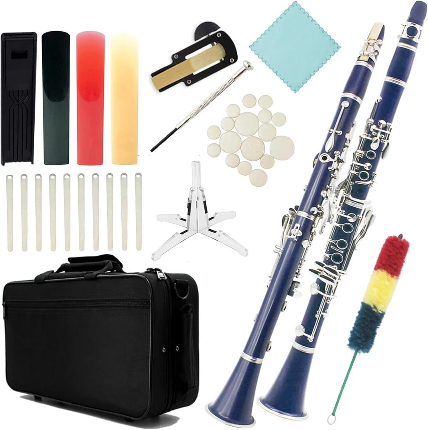 Clarinet Musical Instruments Dark Blue Bb Clarinet B Key Beginner Clarinet For School Orchestra Adults With Hard Shell Kit Stand Gloves(Set)