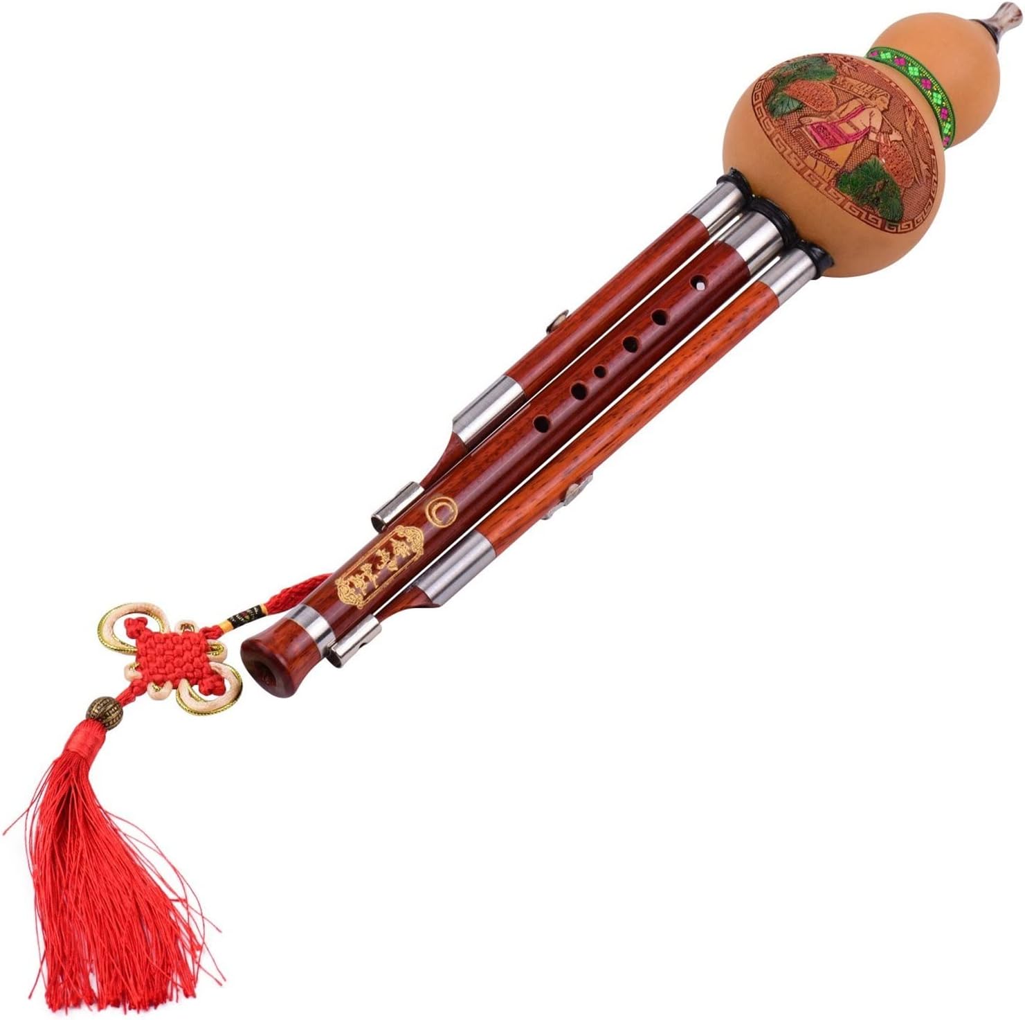 FLFL Hulusi 3 Tone C-Key Hulusi Cucurbit Flute Solid Wood Pipes with Carry Case