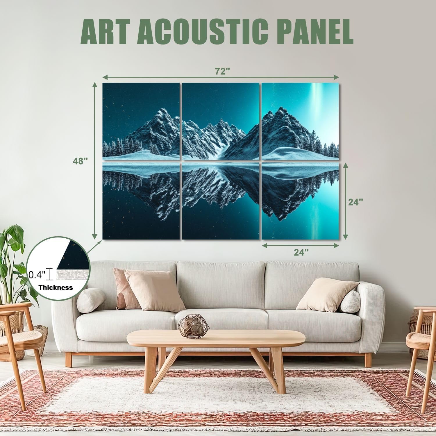 6 Pack Art Acoustic Panels Sound Absorbing Scenery Snowy Mountains Symmetrical Reflection Night Sky Pine Trees Decorative Soundproof Wall Panels Self Adhesive for Recording Studios Office 72