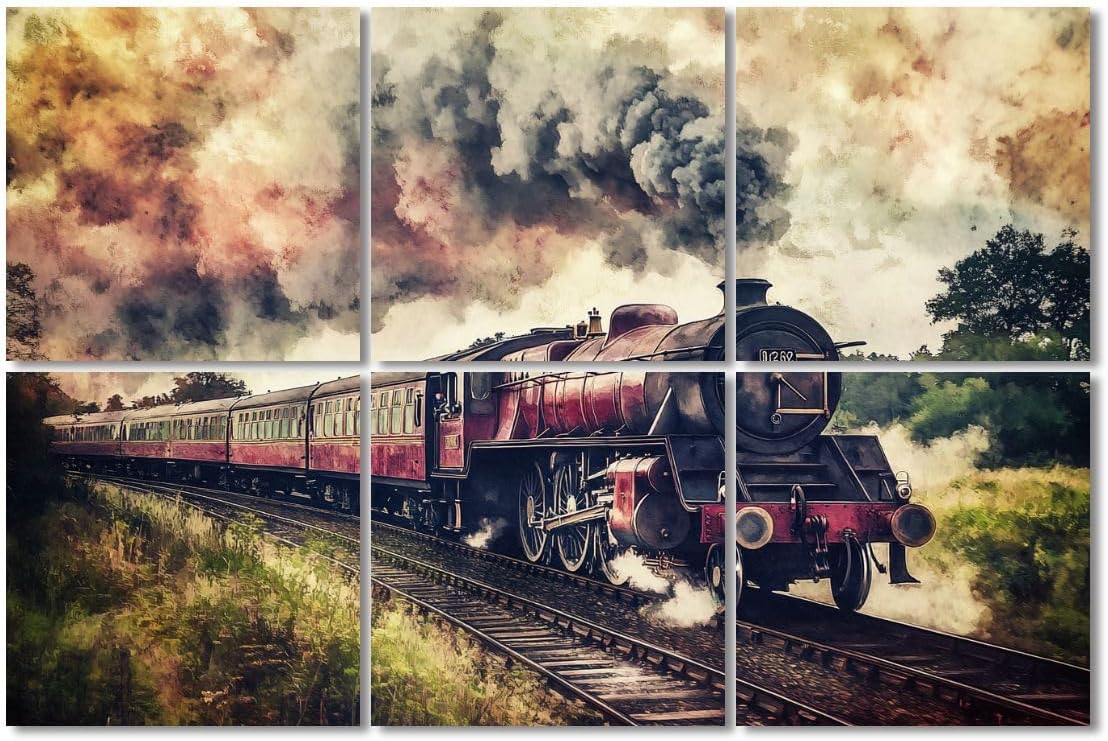 6 Pack Art Acoustic Panels Sound Absorbing Vintage Magic Train Lovers Dramatic Sky Railway Tracks Vegetation Decorative Soundproof Wall Panels Self Adhesive for Recording Studios Office 72