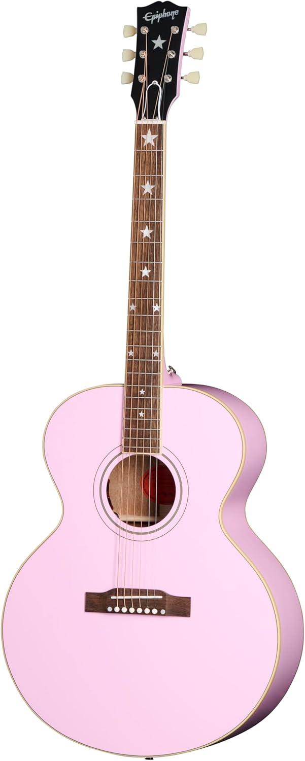 Epiphone Inspired by Gibson Custom J-180 Long Scale Acoustic Electric Jumbo, Pink with Hard Case