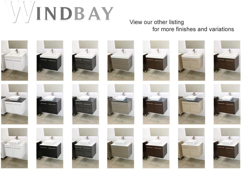 Wall Mount Floating Bathroom Vanity Sink Set. Rustic Brown Vanity, White Flat Stone Countertop Ceramic Sink - 36