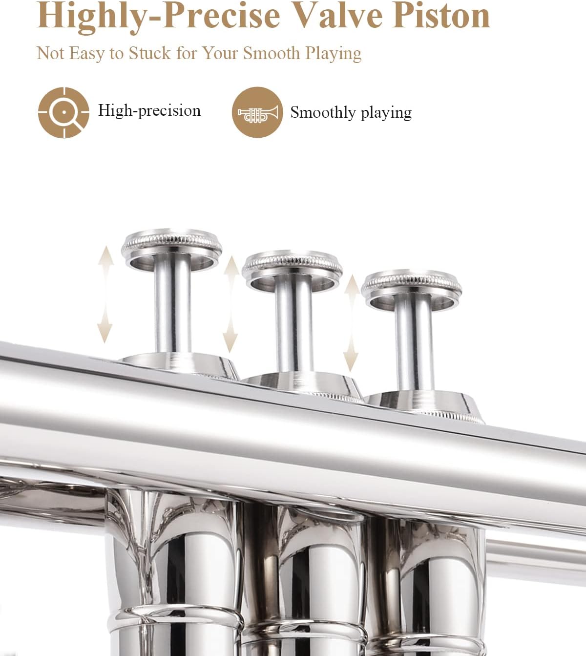 Eastar Bb Standard Trumpet Set for Beginner, Brass Student Trumpet Instrument with Hard Case, Cleaning Kit, 7C Mouthpiece and Gloves, ETR-380N, Silver