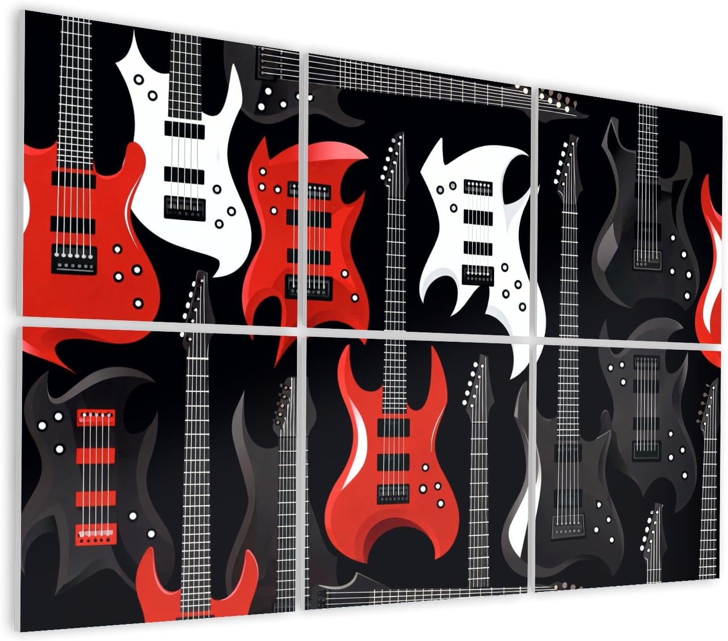 6 Pack Art Acoustic Panels Self Adhesive Guitars Musical instruments seamless rock Decorative Soundproof Wall Panels Sound Absorbing Panel 48