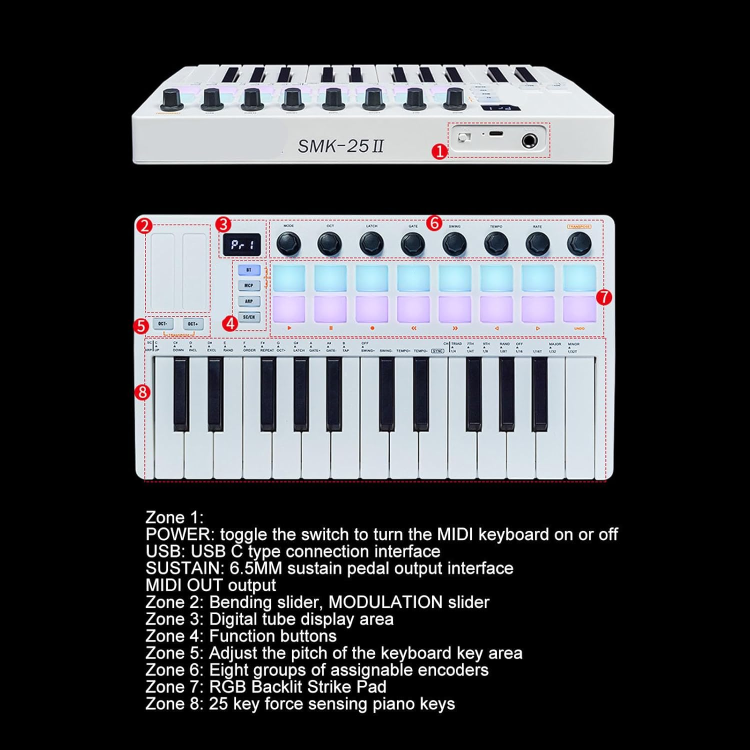 MIDI Keyboard Controller, Key MIDI Keyboard Controller with Connection, Built in Smart Chord and Smart Sound Functions