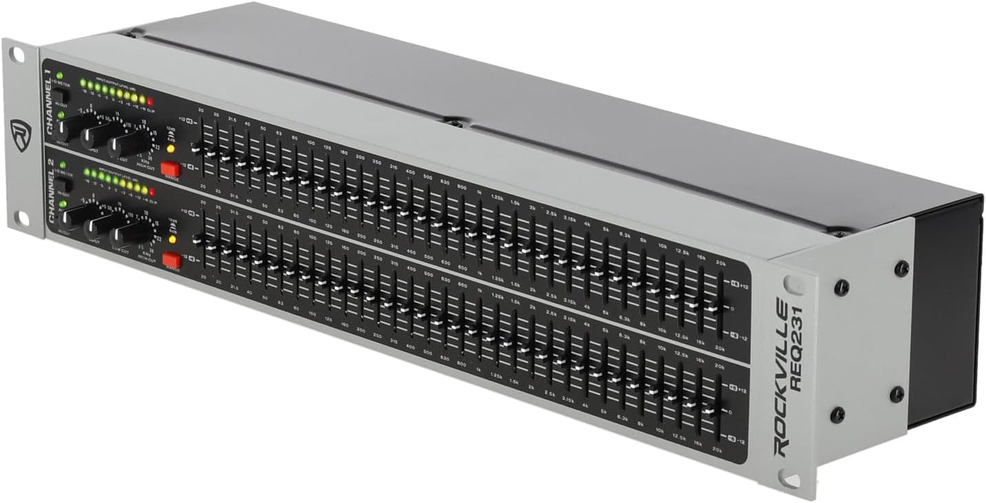 Rockville REQ231 V2 Dual 31-Band Pro Audio Graphic Equalizer, Rackmount, Sub Out, Low/High-Cut for Live Sound