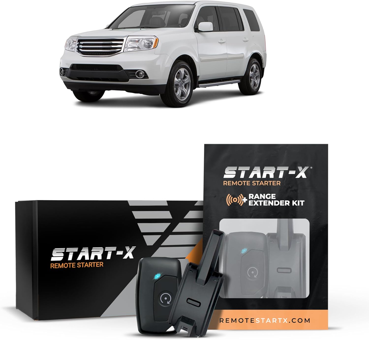 Start-X Remote Starter Kit + 3000ft 2 Way Range Extender for Honda Pilot (2009, 2010, 2011, 2012, 2013, 2014, 2015) Vehicles with Key Ignition