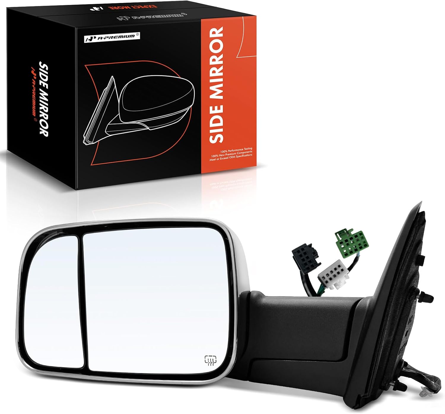A-Premium Driver Side Power Door Mirror - Compatible with Ram 2500/3500 2019-2022 - Heated Power Folding Chrome Outside Rear View Mirror w/Turn Signal Puddle Light - Replace# 68382839AD