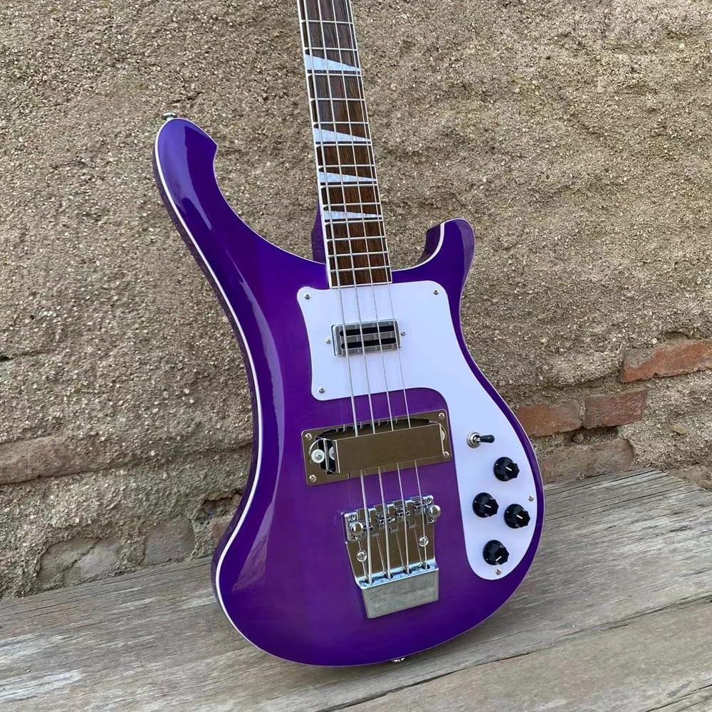 4-String Electric Bass Guitar-Purple Gloss Finish with White Pickguard - Rosewood Fingerboard, Basswood Body