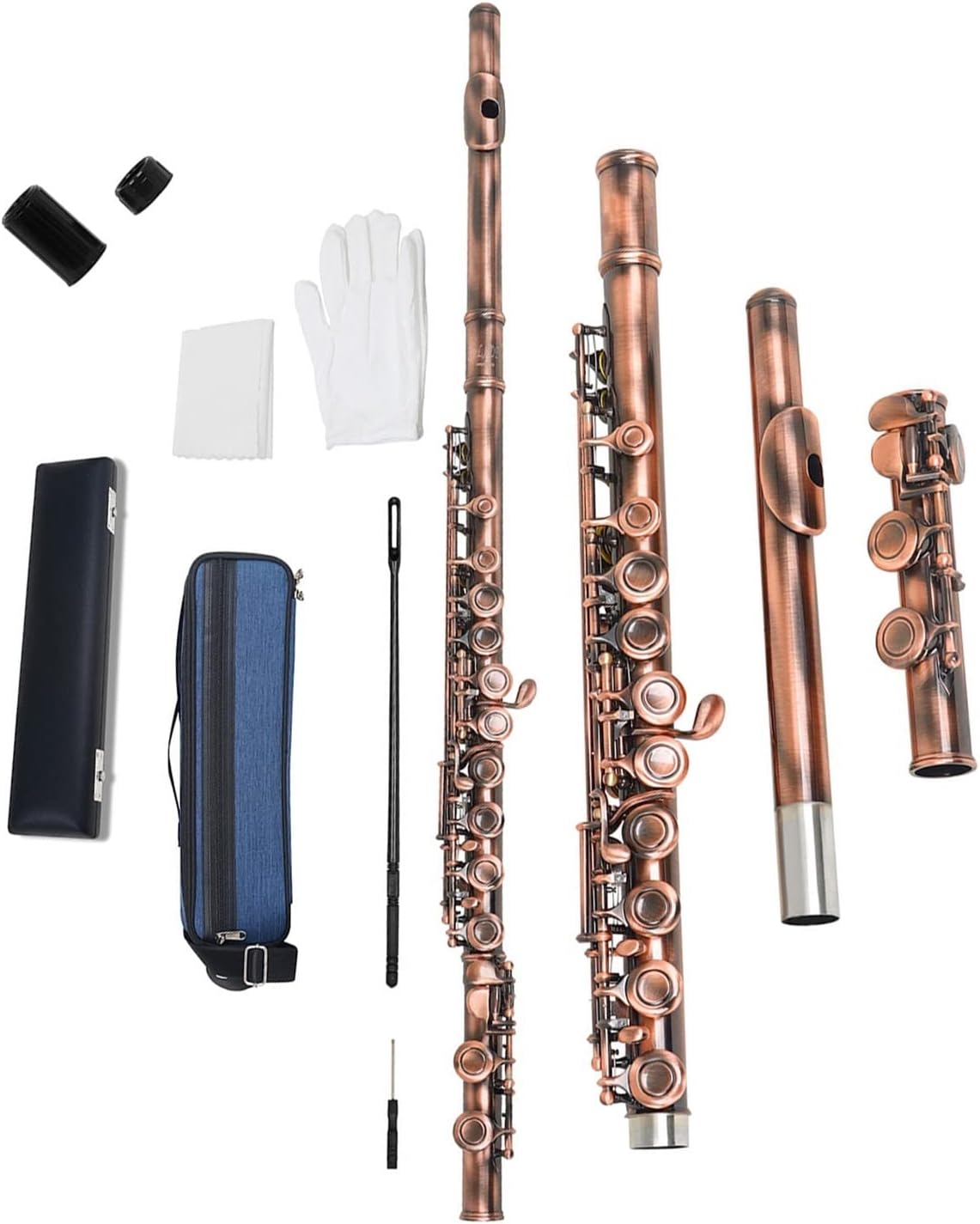 TSTS Flutes Musical Instrument 16 Closed Holes Flute C Key Professional Transverse Flute with Box Cleaning Cloth Stick Gloves Woodwind Instrument (Color : Copper)