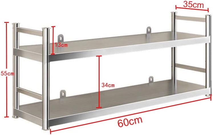 Stainless Steel Wall Mount Floating Shelving Catering Storage Shelf, Multifunctional Serving Shelf Oven Storage Organizer, 2 Tier Metal Shelving Kitchenware Rack Microwave Rack, Garage Storage Shelf