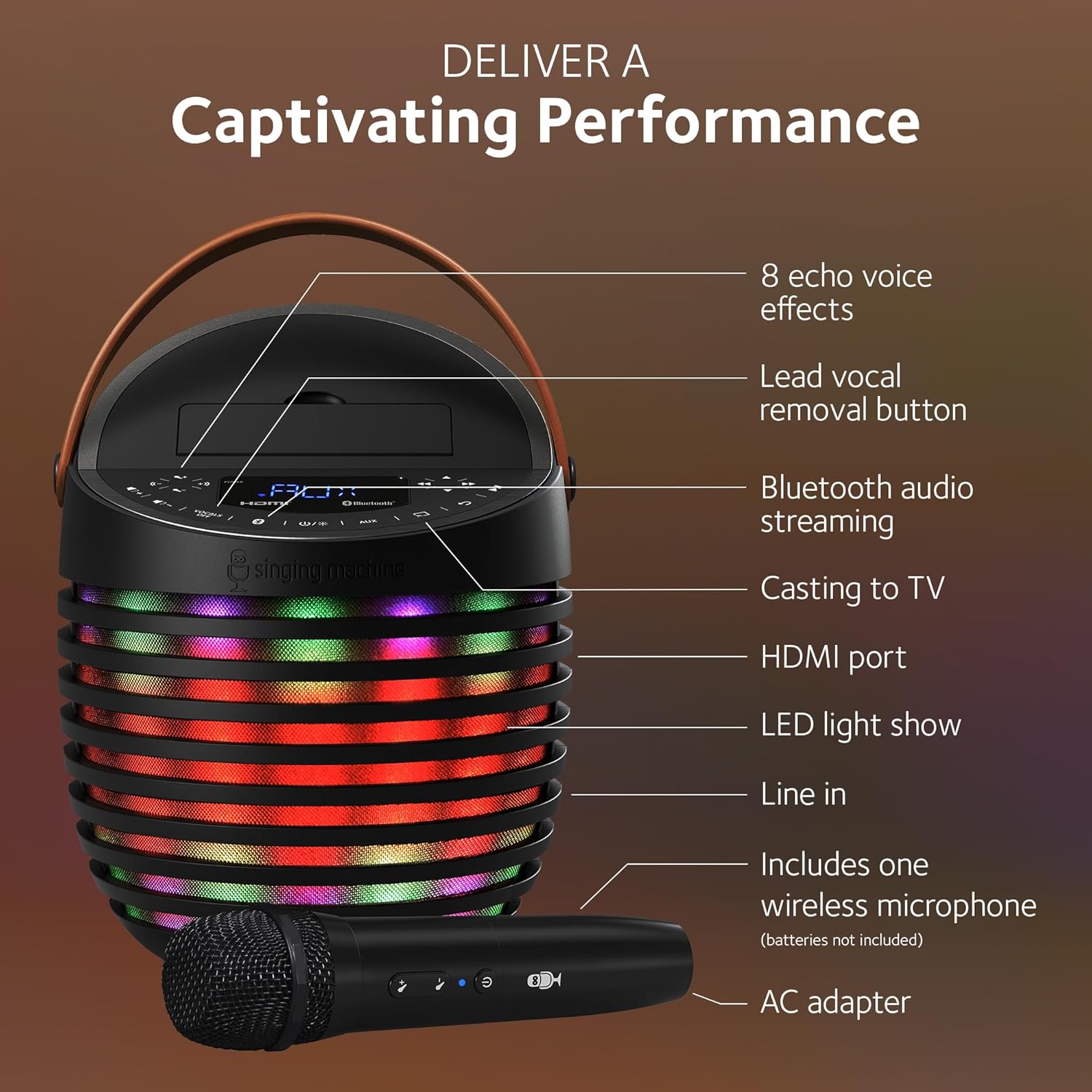 Singing Machine Karaoke system for Adults & Kids with Wireless Microphone, SingCast One - Karaoke Speaker with Video Casting Technology, Karaoke System with Bluetooth & Echo Effects