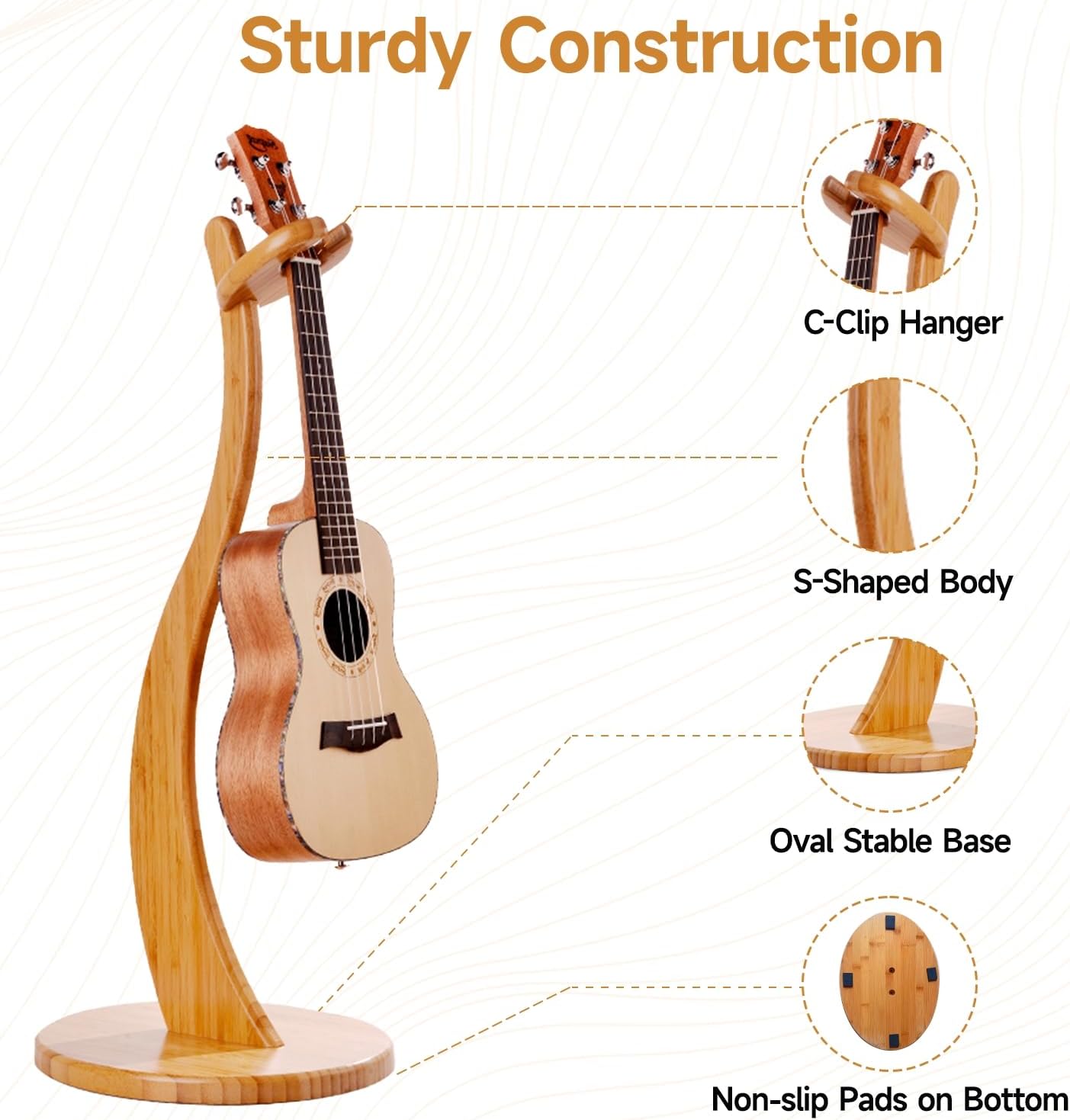 Wooden Guitar Stand - Acoustic Electric Guitar Holder Bamboo, Portable Single Guitar Hanger Rack for Banjo Bass Ukulele Guitar Player Accessories Home Studio Music Instrument Display