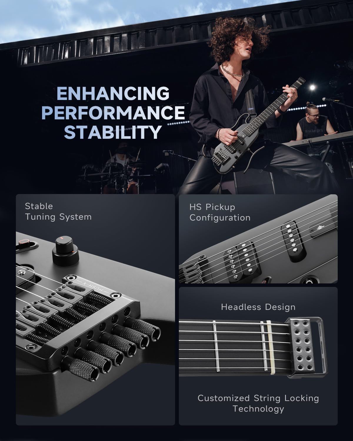 Donner HUSH X Electric Guitar Kit - Featherlight Travel Guitar with Easy Assemble Stands, Great for Travel and Practice, Mahogany Solid Body, Gig Bag, All Accessories, Black