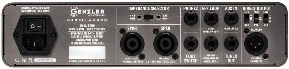 Genzler Magellan Bass Amp Head - Two Chan Pre, 400W/8 ohm, 800W/4ohm/2.67ohm