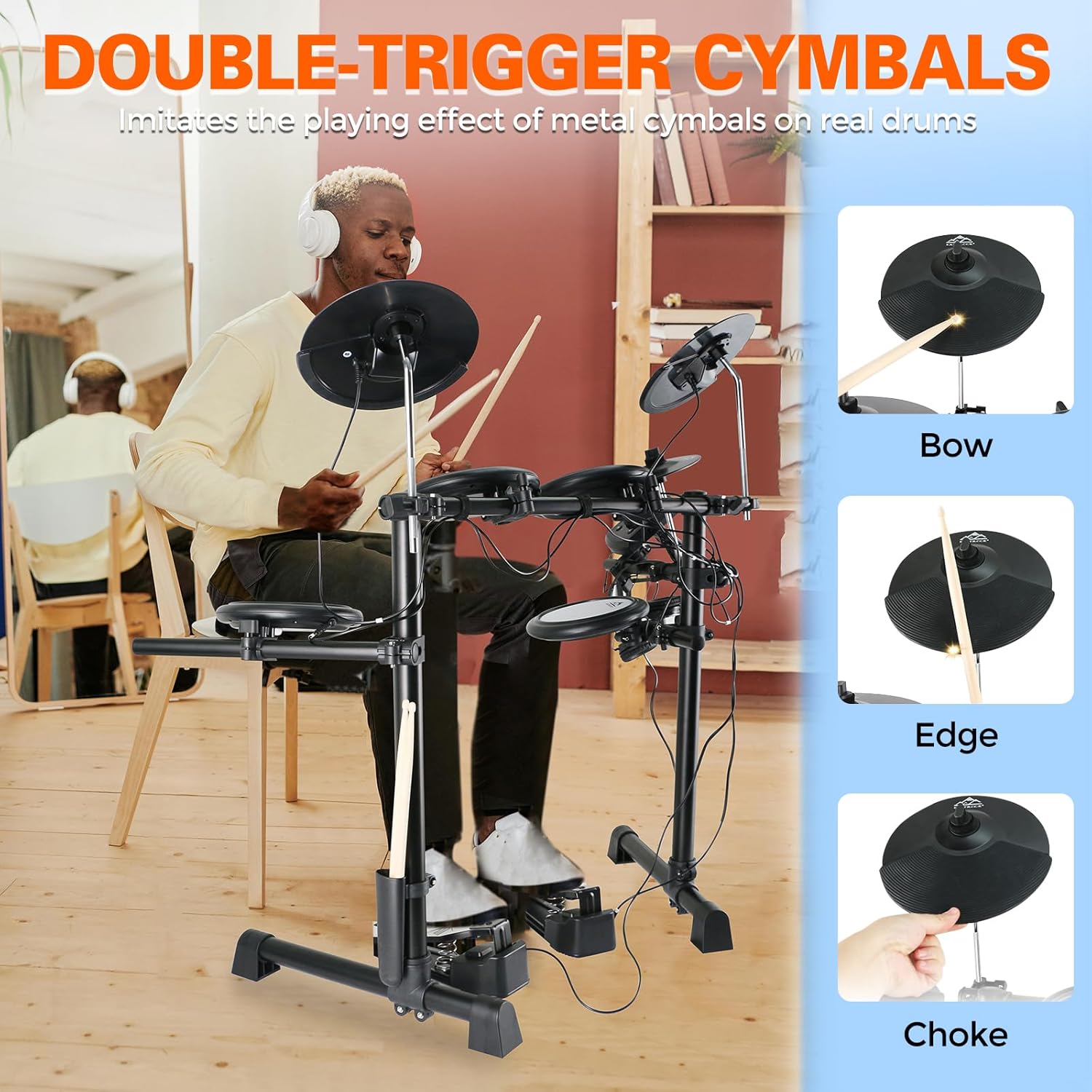 EASTROCK Electric Drum Set with Quiet Mesh Drum Pads, Electronic Drum Set for Beginner 2 Leg with Cymbals, Pedal, Upgraded Module, 350 Sounds, Bluetooth, USB MIDI, Headphone, Drum Stool, Sticks