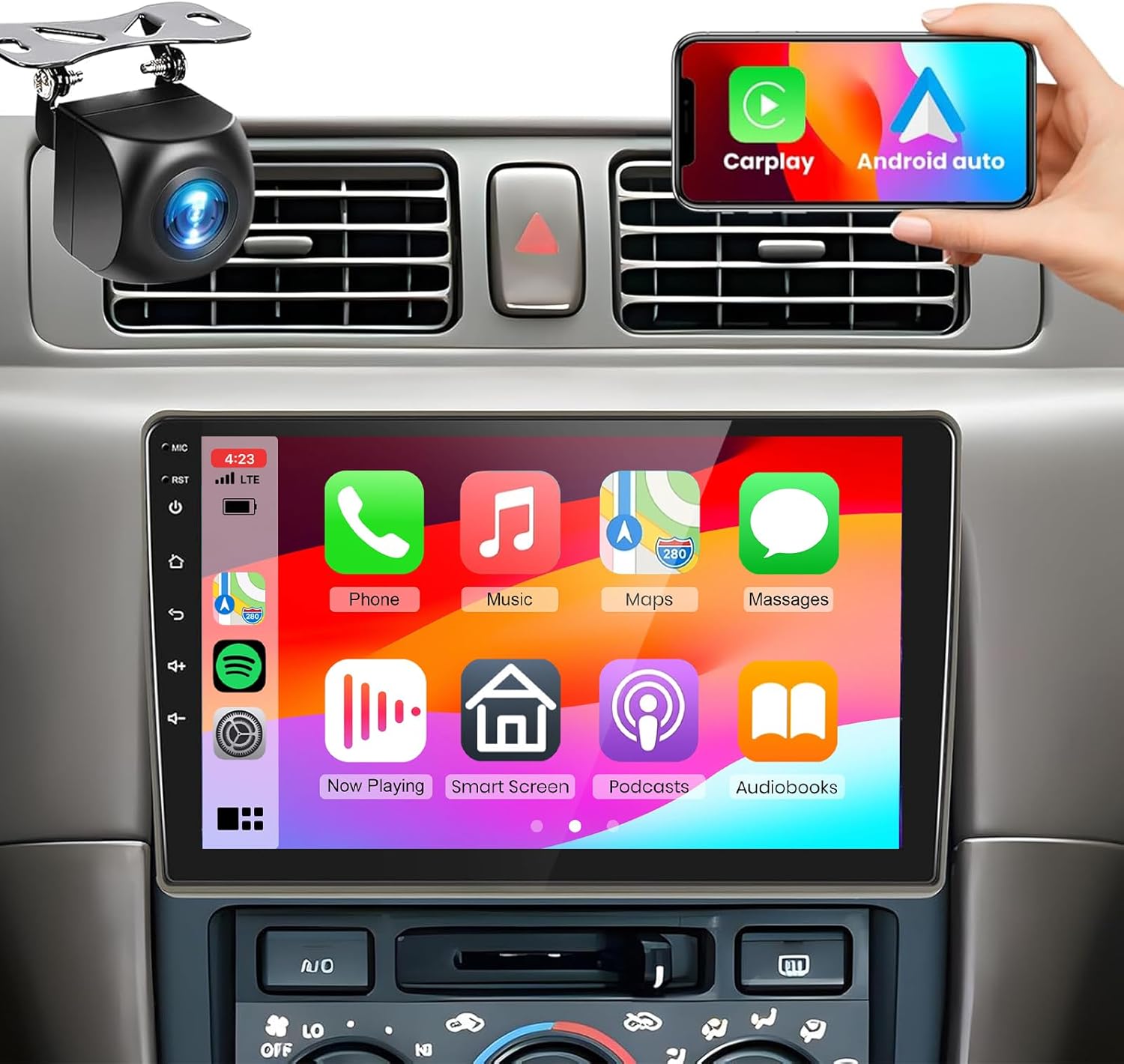 Podofo 2G 64G Radio for Toyota Camry 1997-2003 Manual A/C Car Stereo with 9'' 1080P IPS Touch Screen Bluetooth Radio Support Wireless Carplay Android Auto GPS 16EQ WiFi SWC MirrorLink Backup Camera