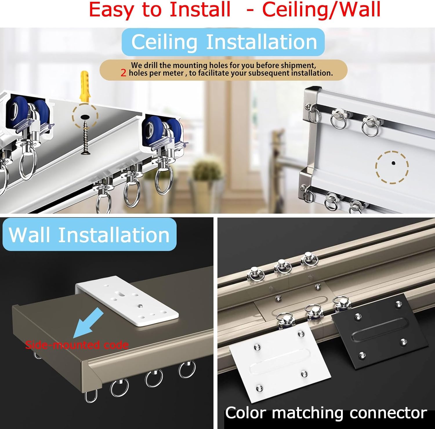 Aluminum Curtain Track Double Curtain Rod, Silent Flexible Rail Ceiling Or Wall Mount, For Windows And Room Divider Curtains, Bay Window, With 90 Degree Corner Connectors, With Runners(White,1m)