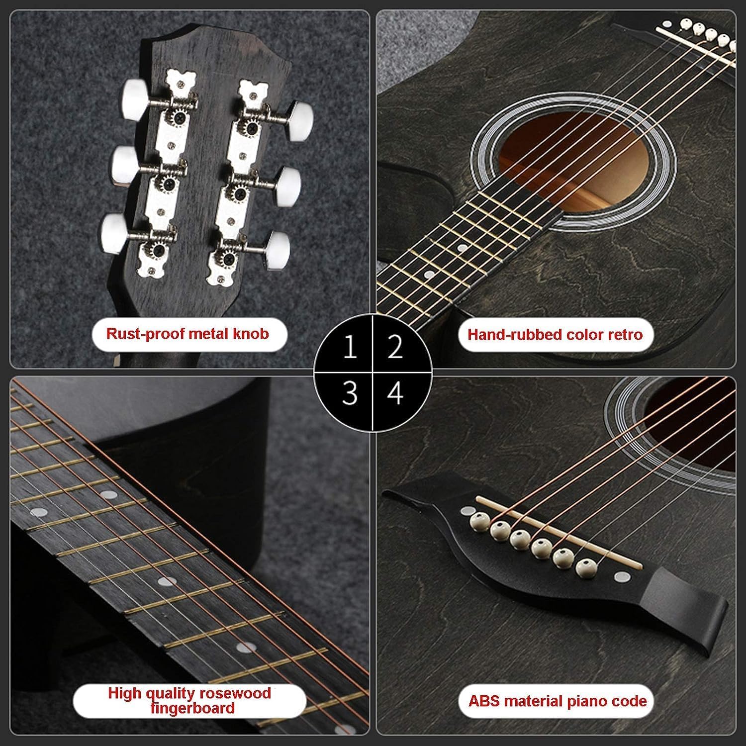 38 inch Classical Guitar Starter Kit with Bag Pick Steel String Veneer Acoustic Guitar Complete Accessories, for Kids(Size:38 inches,Color:#a)