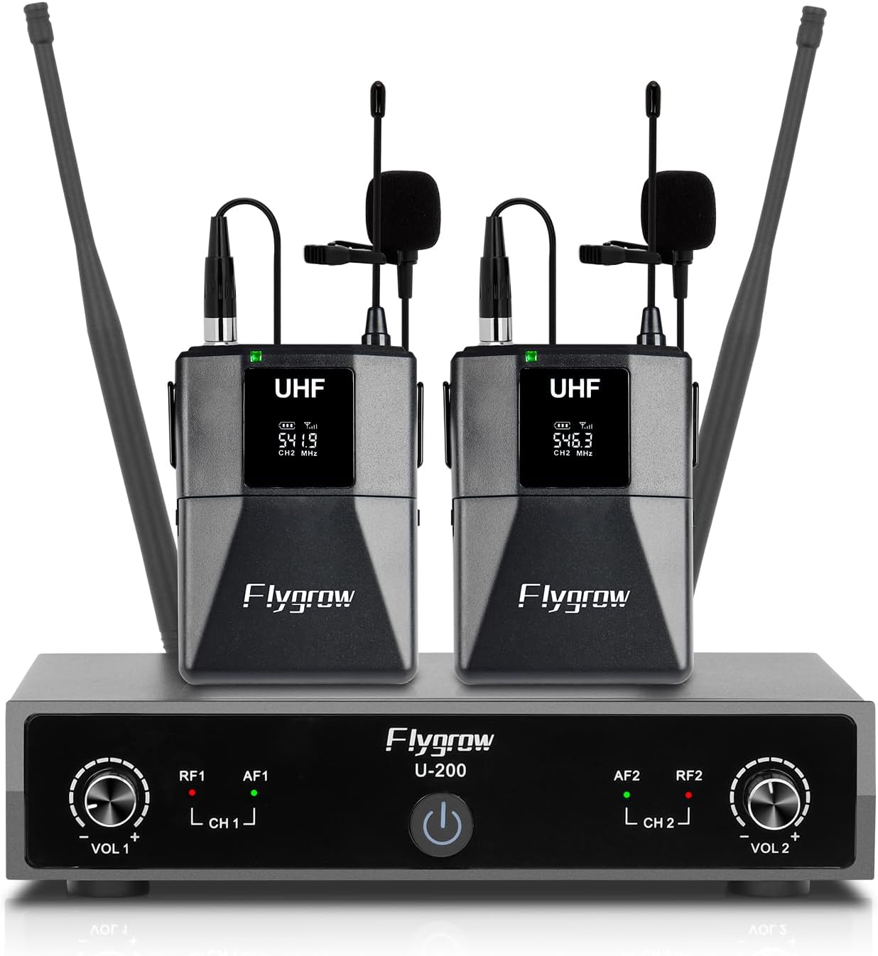 Dual Channel UHF Wireless Microphones System with Lavalier Lapel Mics, Bodypack Transmitter,250ft Range for Live Singing Karaoke Church Party DJ PA Speaker(2 Bodypack)