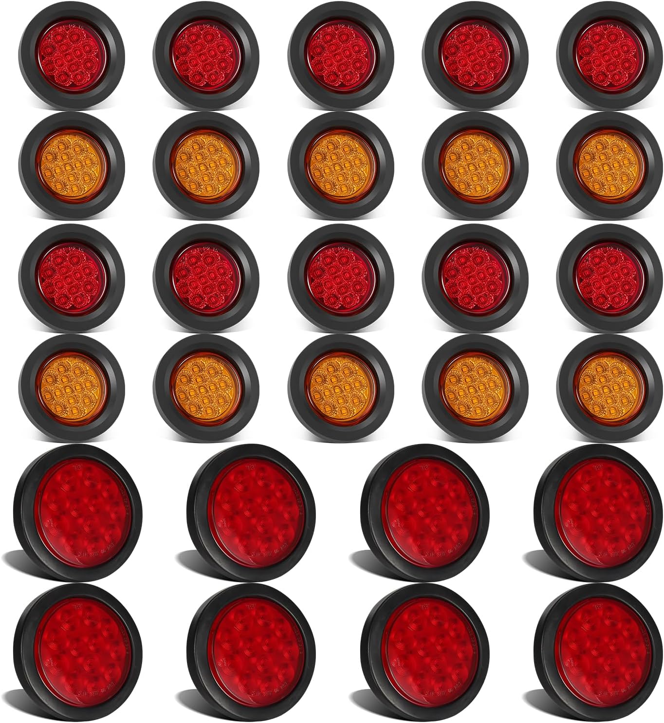 Partsam 8Pcs 4 Inch Round Led Trailer Tail Lights + 20Pcs 2.5 inch Round 13LED Side Marker Clearance Lights