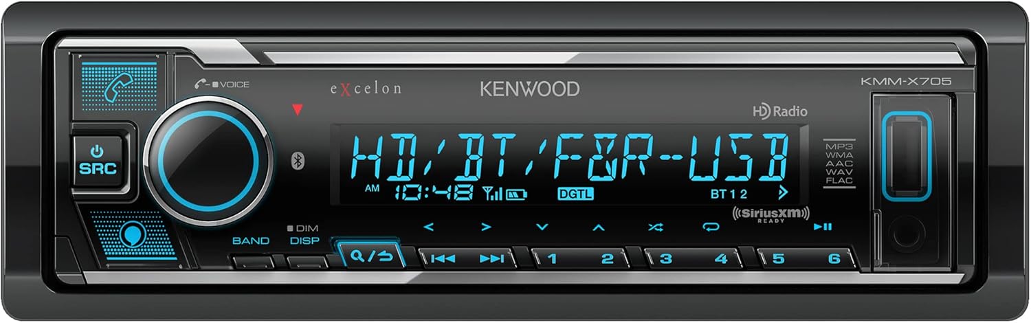 Kenwood KMM-X705 Excelon Digital Multimedia Car Stereo - Single DIN with Bluetooth, AM/FM HD Radio, Alexa Built in, Variable Color, SiriusXM
