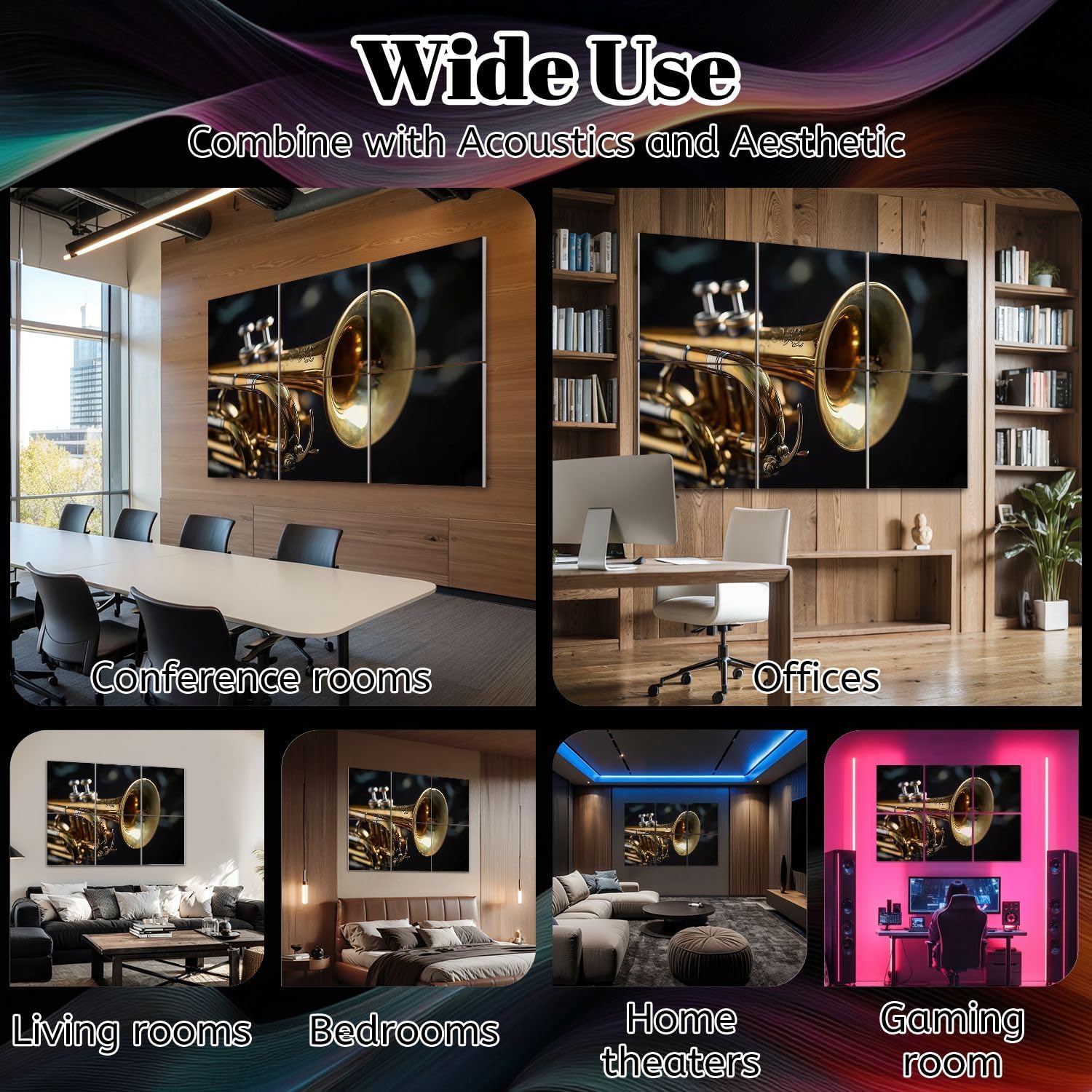 6 Pack Art Acoustic Panels Old coated trumpet dark table An inedible musical instrument Sound Absorbing Panel 48