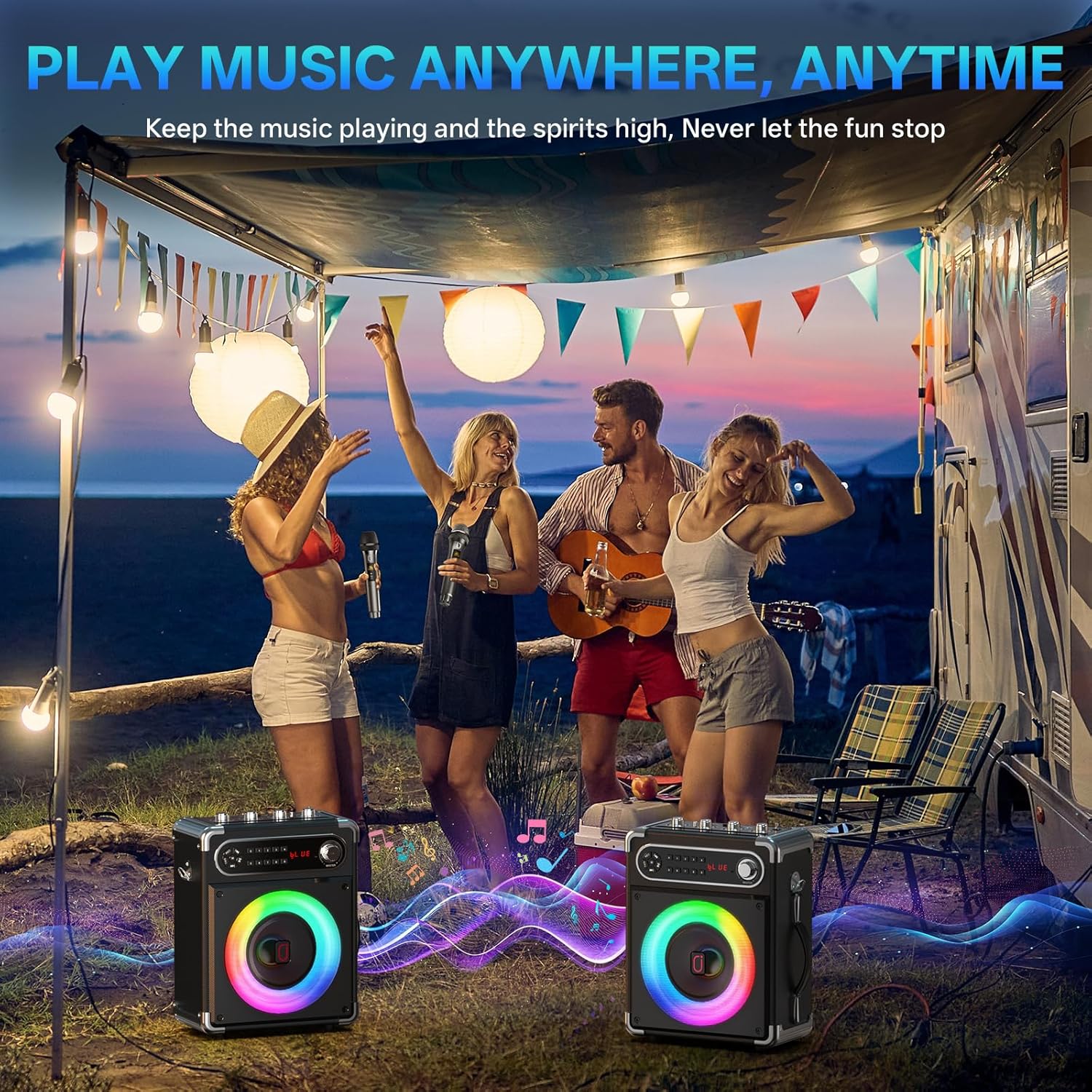 JYX Karaoke Machine, 2 Wireless Microphones, Portable Bluetooth 5.3 PA Speaker with Disco Lights, Smart TV Compatible, Upgraded Subwoofer, Bass Boost & Echo, TF/USB/AUX/FM, Home & Outdoor Party