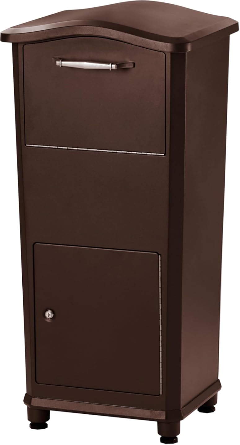 Architectural Mailboxes Elephantrunk® Package Delivery Box for Outside, Extra Large Lockable with Hopper Door, Heavy Duty Aluminum, Anti-Theft Baffle Porch Pirate Protection, Rubbed Bronze